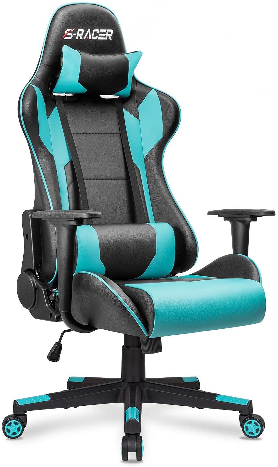 Gaming Chair Office Chair High Back Computer Chair PU Leather Desk Chair PC Racing Executive Ergonomic Adjustable Swivel Task Chair with Headrest and Lumbar Support (Cyan)