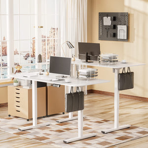 Electric Height Adjustable Standing Desk Large Sit Stand up Desk Home Office Computer Desk 55 x 24 Inches Lift Table with T-Shaped Metal Bracket, White