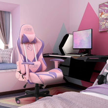 Load image into Gallery viewer, Gaming Chair Girl Racing Office Chair High Back Computer Desk Chair Leather Executive Adjustable Swivel Chair with Headrest and Lumbar Support (Pink)
