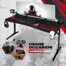 Load image into Gallery viewer, Gaming Desk 55 inch Racing Style Computer Desk Free Mouse pad, T-Shaped Professional Gamer Desk with Gaming Handle Rack, Cup Holder &amp; Headphone Hook (Black)
