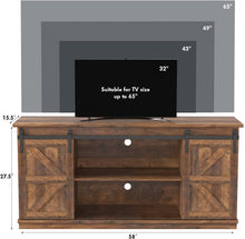 Load image into Gallery viewer, Farmhouse TV Stand for 65 Inch TV, Mid Century Modern Entertainment Center with Sliding Barn Doors and Storage Cabinets, Metal Media TV Console Table for Living Room Bedroom (Rustic Oak)
