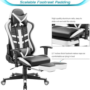 Gaming Chair Racing Style Adjustable Height High Back PC Computer Chair with Headrest and Lumbar Support Executive Office Chair (White/Black)