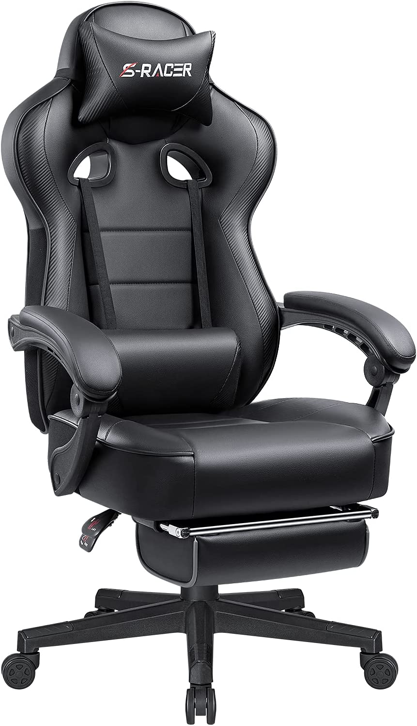 Gaming Chair Racing Style Reclining Chair Ergonomic Home Office Computer Chair High Back PU Leather Adjustable Swivel Big and Tall Chair with Footrest (Black)