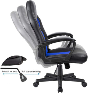 Office Chair Desk Leather Gaming Chair, High Back Ergonomic Adjustable Racing Chair,Task Swivel Executive Computer Chair Headrest and Lumbar Support (Blue)