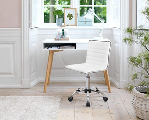 Furmax Mid Back Task Chair,Low Back Leather Swivel Office Chair,Computer Desk Chair Retro with Armless Ribbed (White)