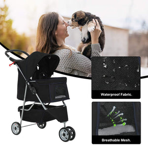 Pet Stroller Cat Stroller for Medium Small Dogs Foldable Travel 3 Wheels Waterproof Puppy Stroller,Multiple Colors