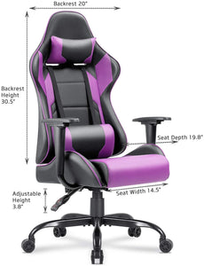 Gaming Chair Racing Office Chair Computer Desk Game Chair, PU Leather Adjustable Swivel Chair Managerial Executive Chair (Purple)