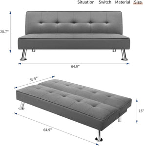 Futon Sofa Bed Sleeper Daybed Modern Convertible Lounge Sofa with Chrome Legs (Gray)