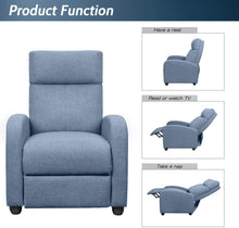 Load image into Gallery viewer, Fabric Recliner Chair Adjustable Home Theater Single Massage Recliner Sofa Furniture with Thick Seat Cushion and Backrest Modern Living Room Recliners (Light-Blue)
