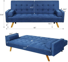 Load image into Gallery viewer, Modern Couch Living Room, Upholstered Convertible Folding Futon Sofa Bed with Fabric Tufted Split Back, Solid Wood Legs and Straight Armrests, 75.50&quot;x 26.80&quot;x 15.50&quot;, Blue
