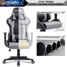 Load image into Gallery viewer, Gaming Chair Office Chair High Back Computer Chair PU Leather Desk Chair PC Racing Executive Ergonomic Adjustable Swivel Task Chair with Headrest and Lumbar Support (Gray)
