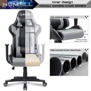 Gaming Chair Office Chair High Back Computer Chair PU Leather Desk Chair PC Racing Executive Ergonomic Adjustable Swivel Task Chair with Headrest and Lumbar Support (Gray)
