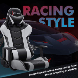 Gaming Chair Racing Style Adjustable Height High Back PC Computer Chair with Headrest and Lumbar Support Executive Office Chair (White)