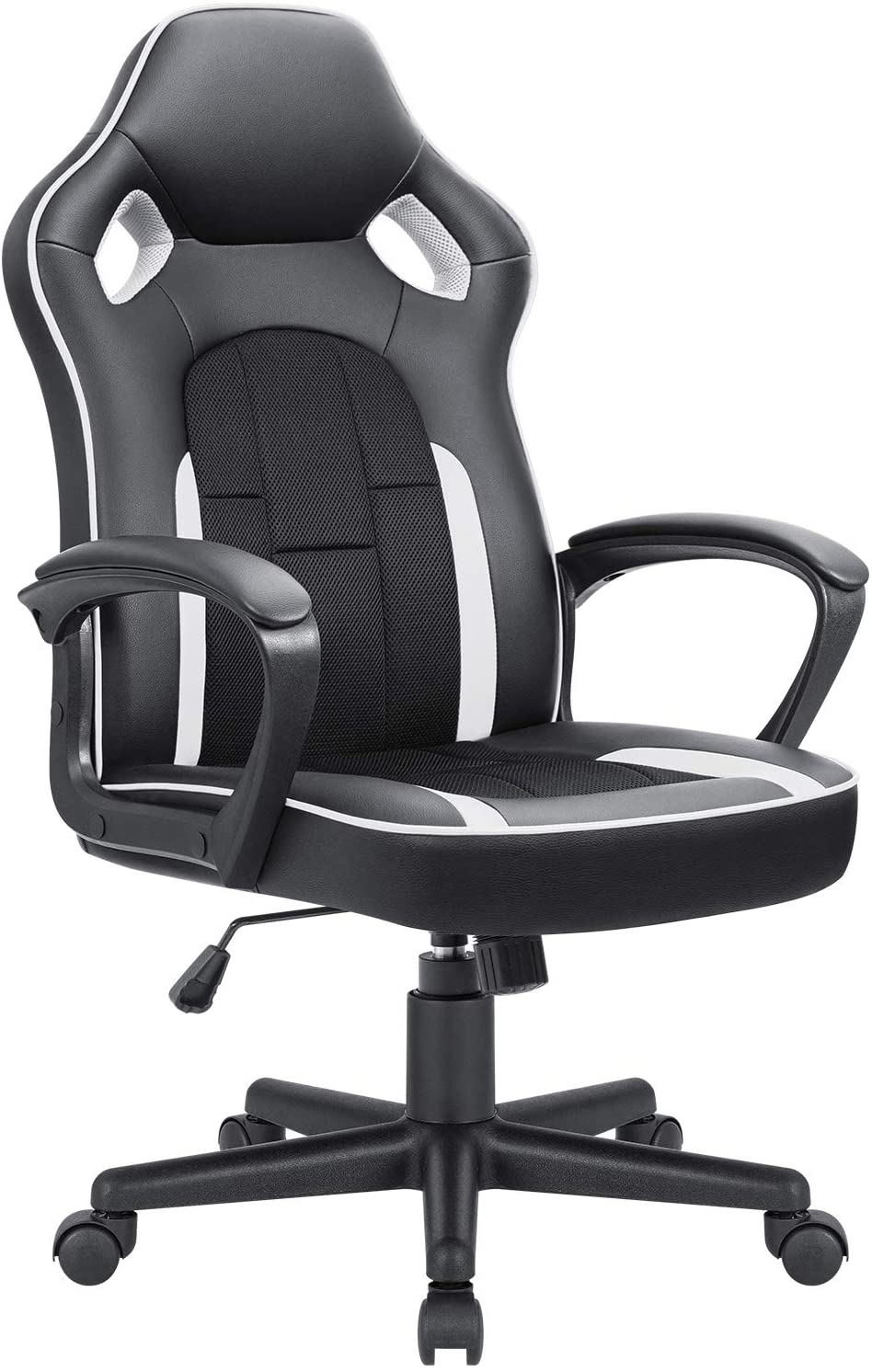Office Chair Desk Leather Gaming Chair, High Back Ergonomic Adjustable Racing Chair,Task Swivel Executive Computer Chair Headrest and Lumbar Support (Black&White)