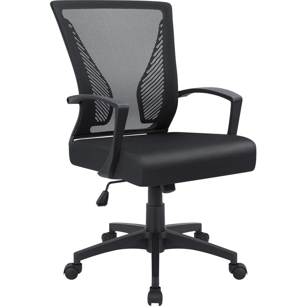 Office Mid Back Swivel Lumbar Support Desk, Computer Ergonomic Mesh Chair with Armrest (Black)