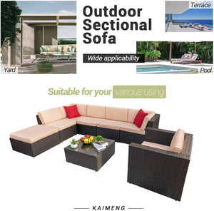 Brand New 8 Piece Patio Sofas Furniture Outdoor Lawn Garden Rattan Sets, Black Brown Wicker Conversation Sets Sectional Sofa with Seat Cushions and Single Sofa
