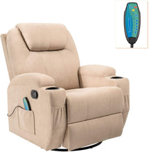 Load image into Gallery viewer, Rocking Chair Recliner Chair with Massage and Heating 360 Degree Swivel Ergonomic Lounge Chair Classic Single Sofa with 2 Cup Holders Side Pockets Living Room Chair Home Theater Seat (Beige)
