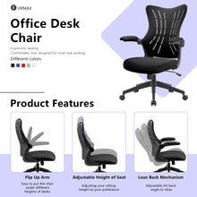 Load image into Gallery viewer, Office Desk Chair with Flip Arms,Mid Back Mesh Computer Chair Swivel Task Chair with Ergonomic with Lumbar Support (Black)
