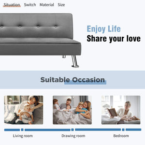 Futon Sofa Bed Sleeper Daybed Modern Convertible Lounge Sofa with Chrome Legs (Gray)