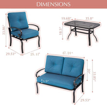 Load image into Gallery viewer, NEW 5Pcs Outdoor Furniture Patio Conversation Sets Loveseat, 2 Motion Spring Chairs with Coffee Table, Metal Frame Chair Set (Peacock Blue)
