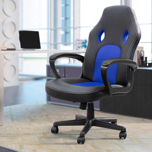 Office Chair Desk Leather Gaming Chair, High Back Ergonomic Adjustable Racing Chair,Task Swivel Executive Computer Chair Headrest and Lumbar Support (Blue)