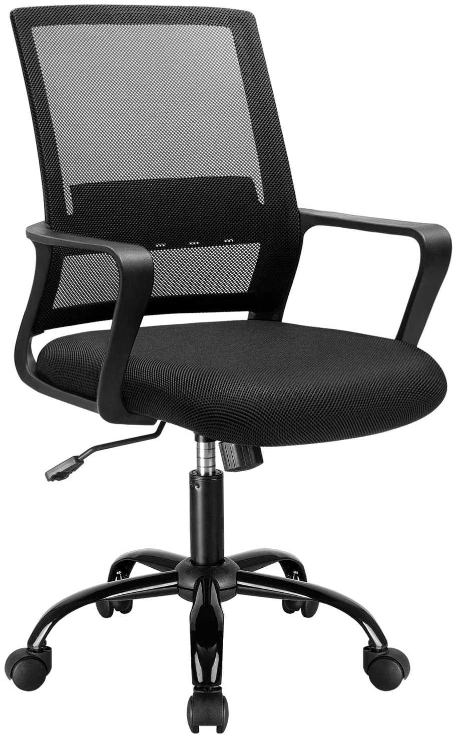 Office Chair Mid Back Mesh Chair Ergonomic Lumbar Support Desk Chair Swivel Computer Task Chair Modern Executive Chair with Armrests (Black)