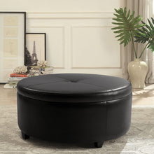 Load image into Gallery viewer, Pawnova Round Leatherette Storage Ottoman with Lid, Living Room Chair, Black
