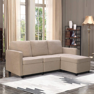 Convertible Sectional, L-Shaped Couch Soft Seat and Modern Linen Fabric for Small Space, Living Room Sofa with Comfortable Backrest, Beige