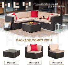 Load image into Gallery viewer, Brand New 6 Pieces Patio Furniture Sets Outdoor Sectional Sofa All Weather PE Rattan Patio Conversation Set Manual Wicker Couch with Cushions and Glass Table (Beige)
