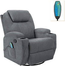 Load image into Gallery viewer, Rocking Chair Recliner Chair with Massage and Heating 360 Degree Swivel Ergonomic Lounge Chair Classic Single Sofa with 2 Cup Holders Side Pockets Living Room Chair Home Theater Seat (Gray)
