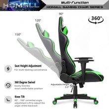 Load image into Gallery viewer, Gaming Chair Office Chair High Back Computer Chair PU Leather Desk Chair PC Racing Executive Ergonomic Adjustable Swivel Task Chair with Headrest and Lumbar Support (Green)
