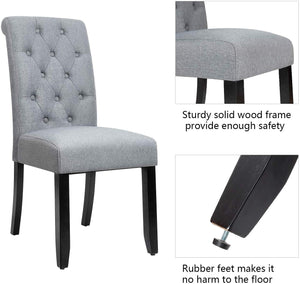 Dining Chair Fabric Tufted Upholstered Design Armless Chair with Solid Wood Legs Tall Back Set of 2 (Grey)