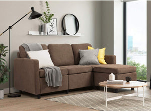 Convertible Sectional Sofa Couch, L-Shaped Couches Modern Linen Fabric Living Room Sofa (Brown)