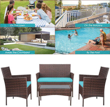 Load image into Gallery viewer, Brand New 4 Pieces Outdoor Patio Furniture Sets Rattan Chair Wicker Set, Outdoor Indoor Use Backyard Porch Garden Poolside Balcony Furniture Sets (Brown and Blue)

