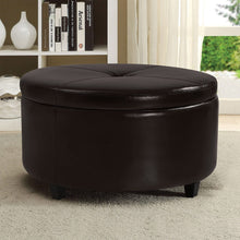 Load image into Gallery viewer, Pawnova Round Leatherette Storage Ottoman with Lid, Living Room Chair, Brown
