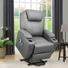 Load image into Gallery viewer, Power Lift Recliner Chair with Massage and Heat for Elderly, PU Leather Heated Vibrating, with Cup Holders, Side Pouch, Remote Control, for Home Theater, Power Theater Chair(Gray)
