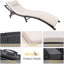 Load image into Gallery viewer, Patio Chaise Lounge Sets Outdoor Rattan Adjustable Back 3 Pieces Cushioned Patio Folding Chaise Lounge with Folding Table (Beige)

