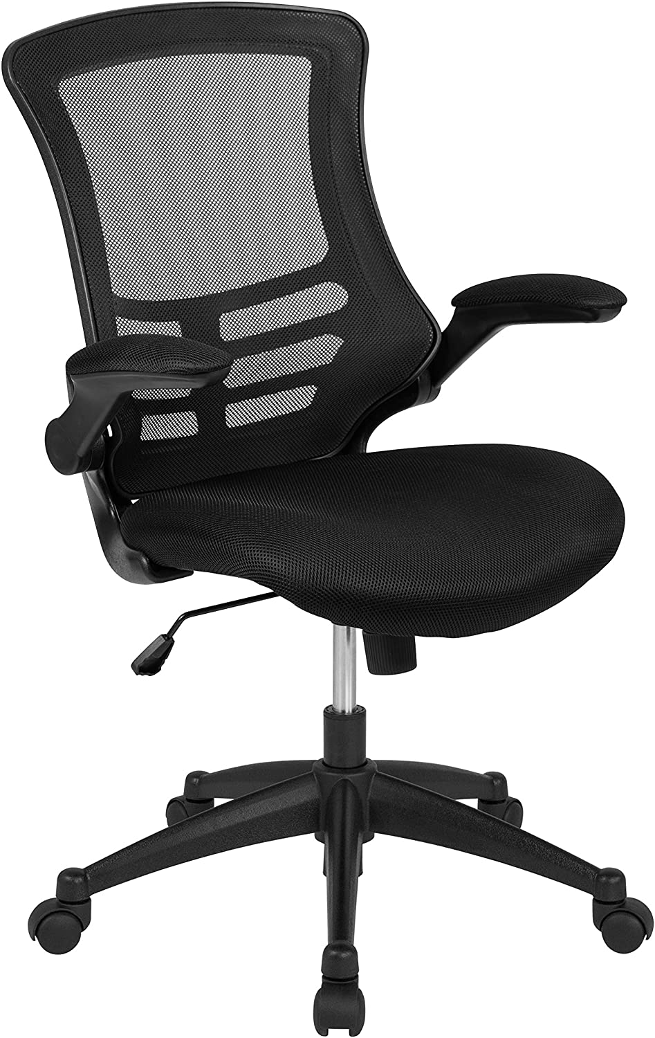Mid-Back Black Mesh Swivel Ergonomic Task Office Chair with Flip-Up Arms (Black)