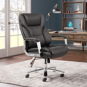 Big and Tall Office Desk Chair Leather Ergonomic High Back Executive Chair with Lumbar Support Swivel Computer Task Chair with Armrest (Black)