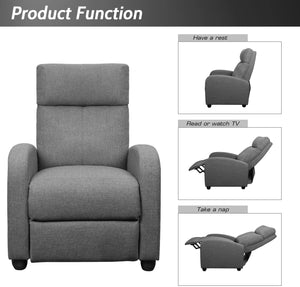 Fabric Recliner Chair Adjustable Home Theater Single Massage Recliner Sofa Furniture with Thick Seat Cushion and Backrest Modern Living Room Recliners (Grey)