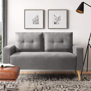 Modern Loveseat Sofa Fabric Couch Mid Century Love Seat with 2 Thickened Cushion and Solid Wood Frame for Living Room (Grey)