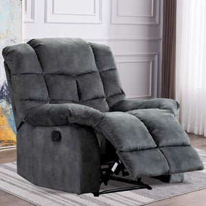 Home Single Recliner Chairs for Living Room Overstuffed Breathable Fabric Reclining Chair Manual Sofas (Gray)