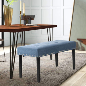 Homall Upholstered Ottoman Entryway Bench Seat with Wood Legs for Bedroom Living Room, Foyer or Hallway-Blue