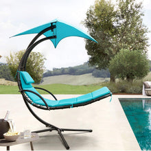 Load image into Gallery viewer, Patio Hammock Lounge Chair Outdoor Hanging Chaise Lounge Swing Chair for Adults Backyard Garden Deck Canopy Umbrella Free Standing Floating Bed Furniture (Blue)
