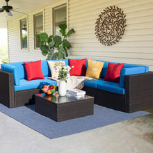 Load image into Gallery viewer, Brand New 6 Pieces Patio Furniture Sectional Set Outdoor Wicker Rattan Sofa Set Backyard Couch Conversation Sets with Pillow, Cushions and Glass Table (Blue)

