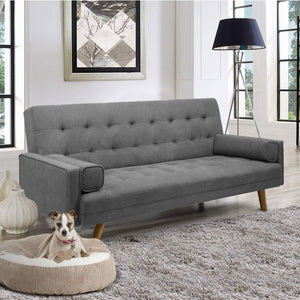 Modern Couch Living Room, Upholstered Convertible Folding Futon Sofa Bed with Fabric Tufted Split Back, Solid Wood Legs and Straight Armrests, 75.50"x 26.80"x 15.50", Gray