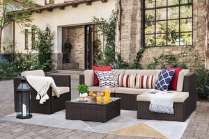 Brand New 6 Pieces Patio Furniture Set Outdoor Sectional Sofa Outdoor Furniture Set Patio Sofa Set Conversation Set with Cushion and Table (Beige)