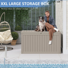 Load image into Gallery viewer, NEW 230 Gallon XXL Resin Deck Box Outdoor Waterproof Storage Box Loackable Bench for Patio Furniture Cushions, Toys and Garden Tools
