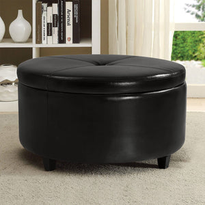 Pawnova Round Leatherette Storage Ottoman with Lid, Living Room Chair, Black