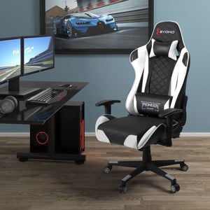 Gaming Chair Racing Style High Back Computer Chair with Adjustable Armrests Ergonomic Office Chair Executive Swivel Task Chair with Headrest and Lumbar Support (White)
